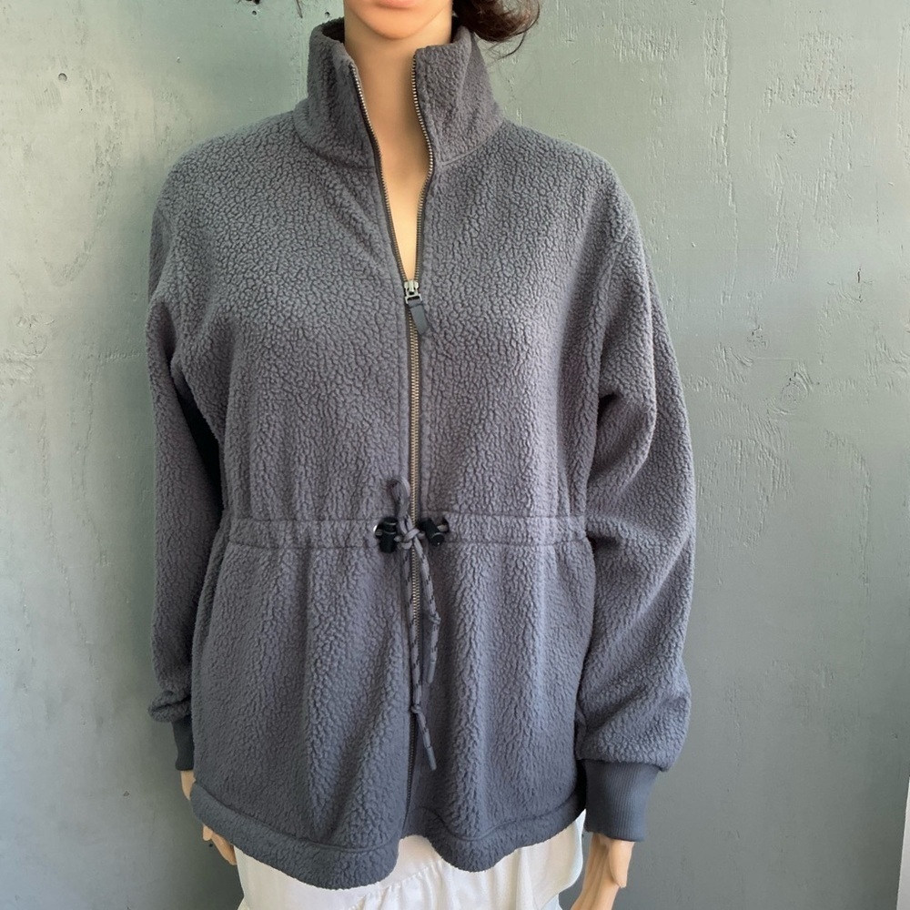 Universal Thread Charcoal Fleece Cinch Teddy Womens Jacket Size Small Oversized